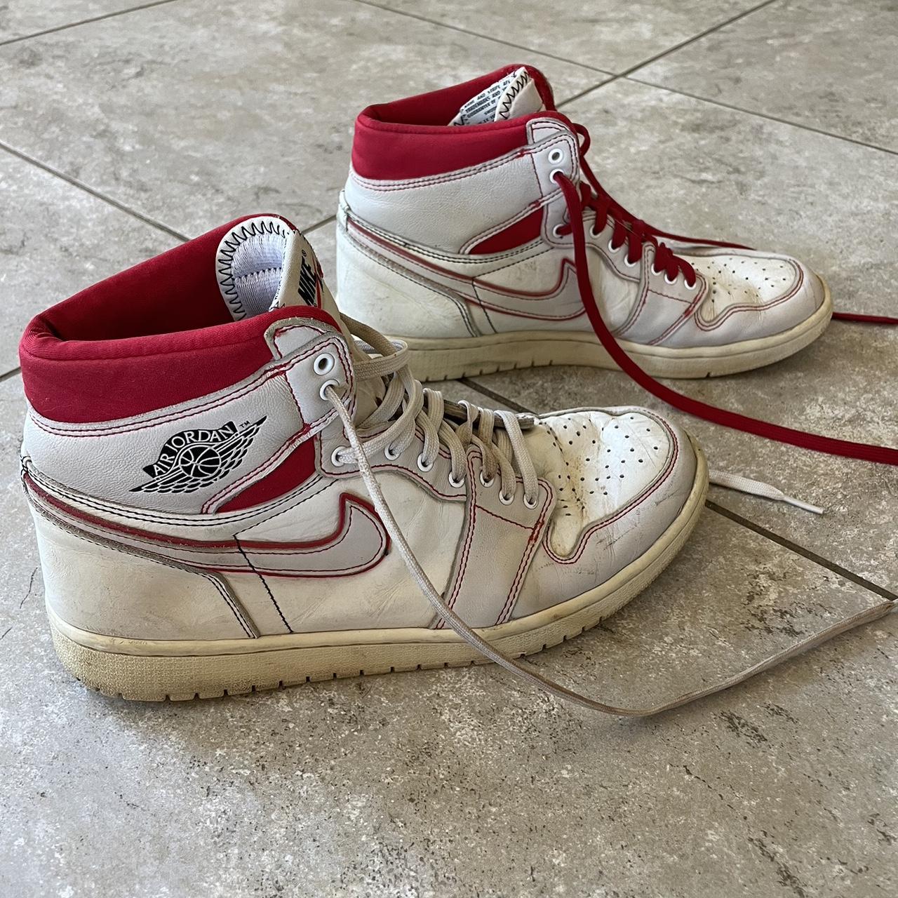 high top red and white jordans