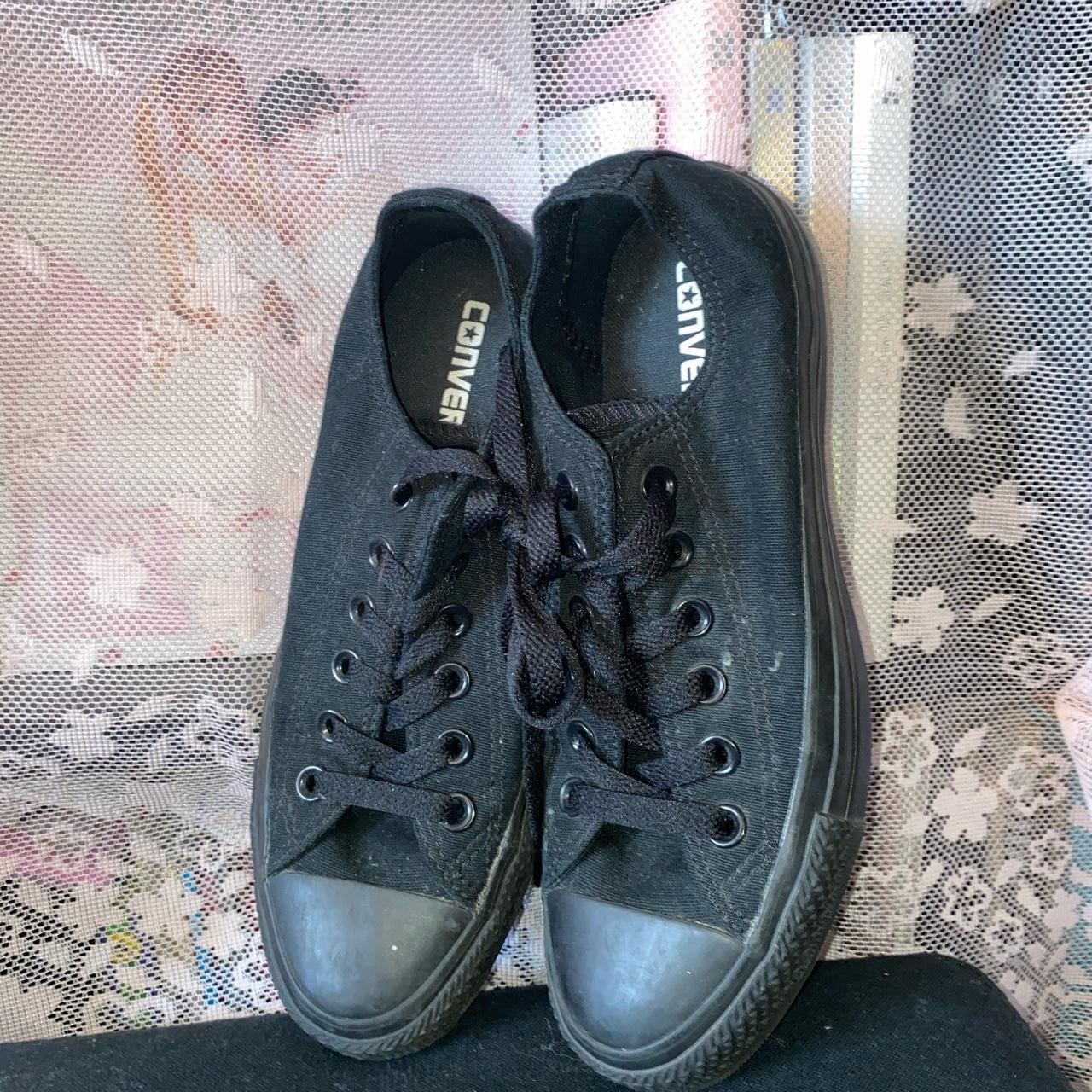 All black converse lows . Womens 7/mens 5 . Worn... - Depop