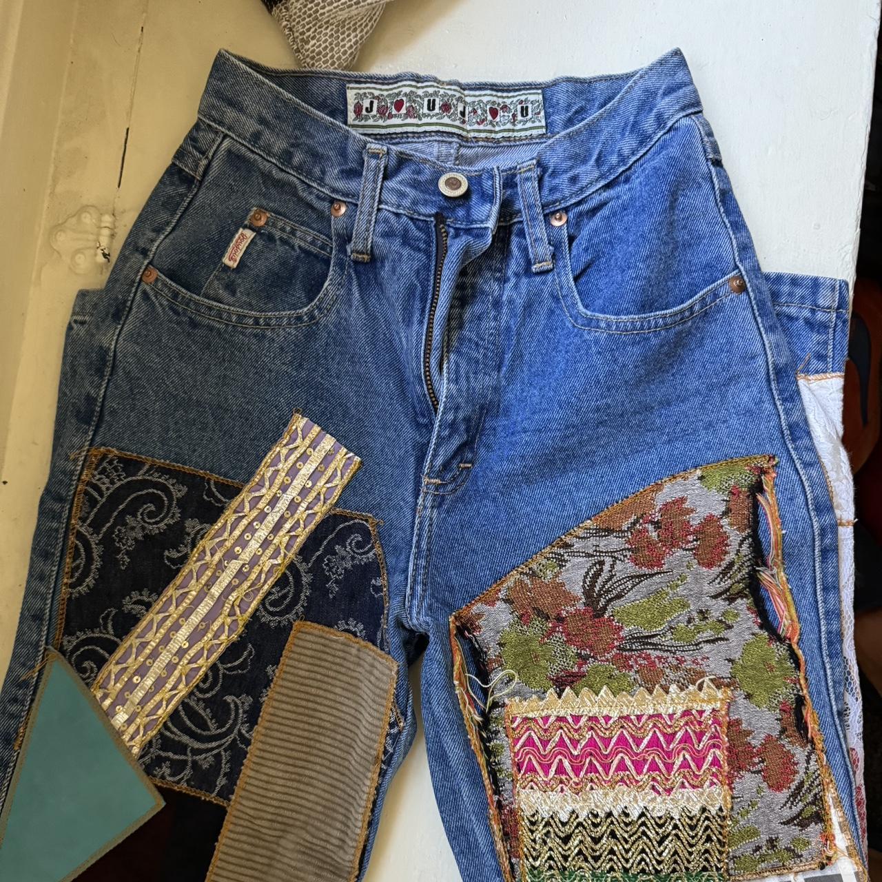 RARE Juju brand Custom patchworks Jeans mid rise... - Depop