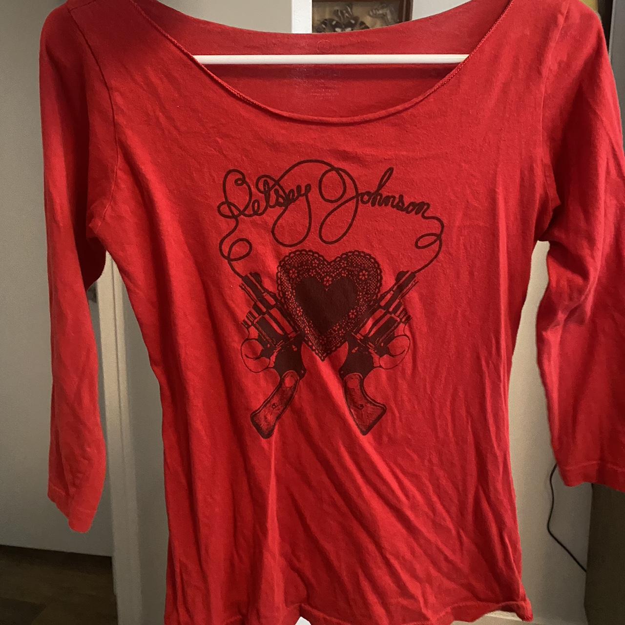 Betsey Johnson Women's Red and Black Shirt | Depop