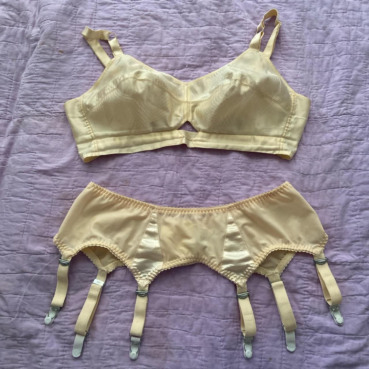 Retro inspired bullet bra and matching garter belt.... - Depop