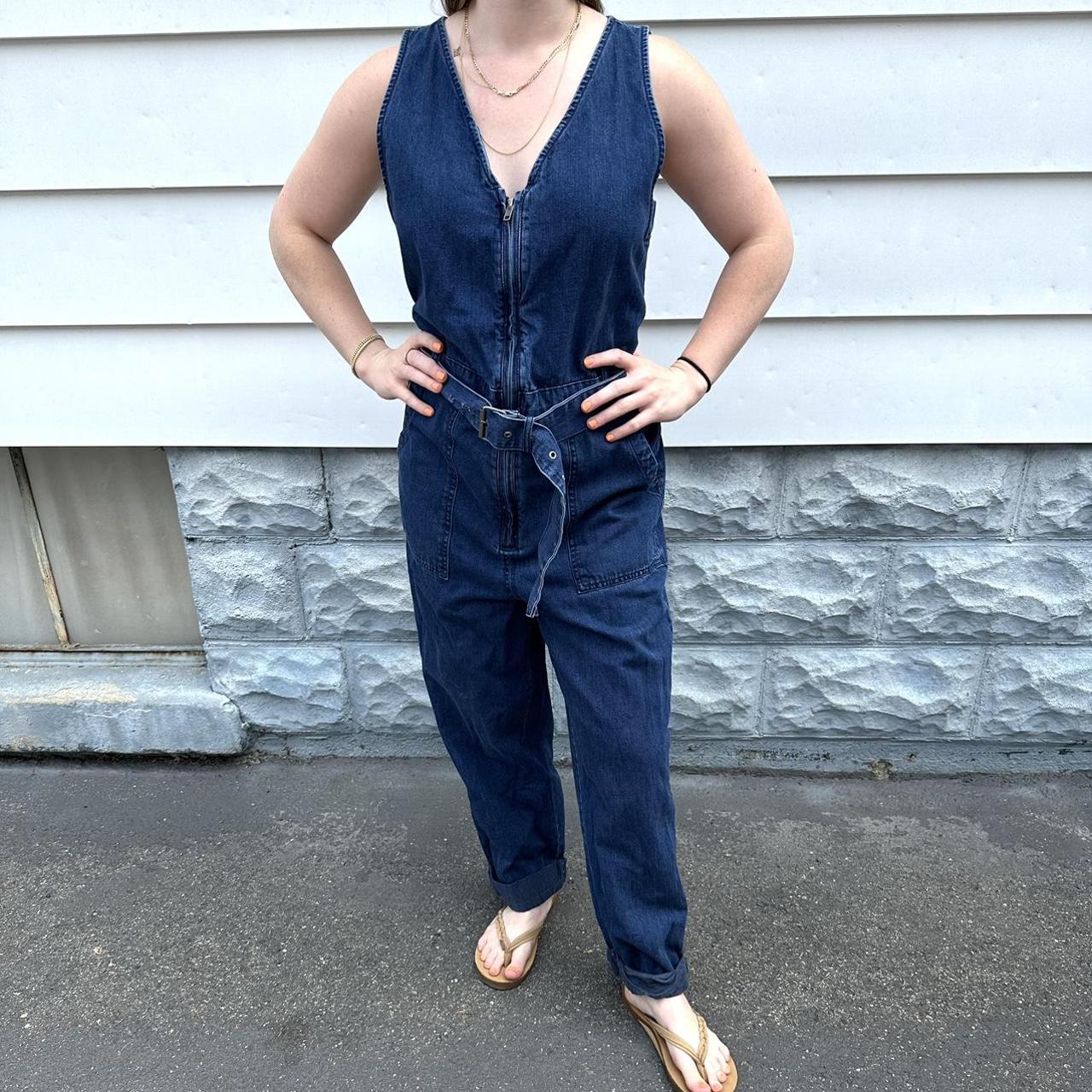 V neck store denim overalls