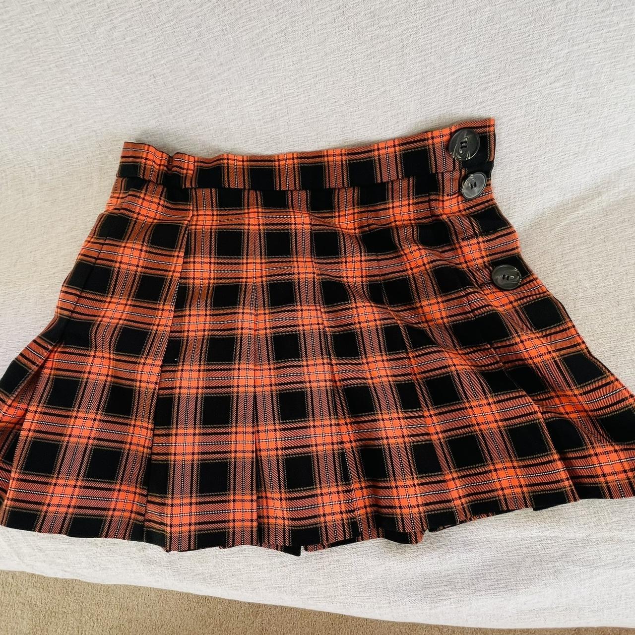 Orange plaid skirt zara hotsell