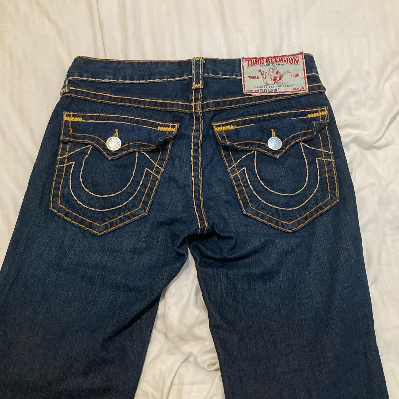 true religion jeans - dark blue wash with orange... - Depop