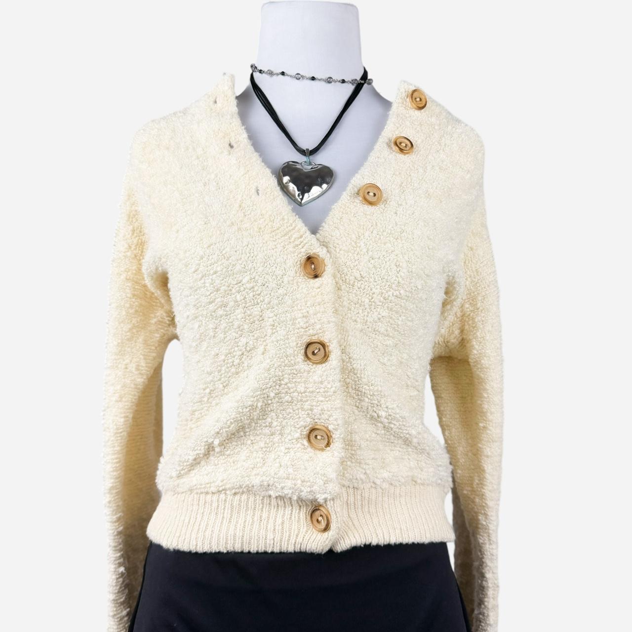 Vintage Fuzzy Cotton Cropped Button Up Sweater