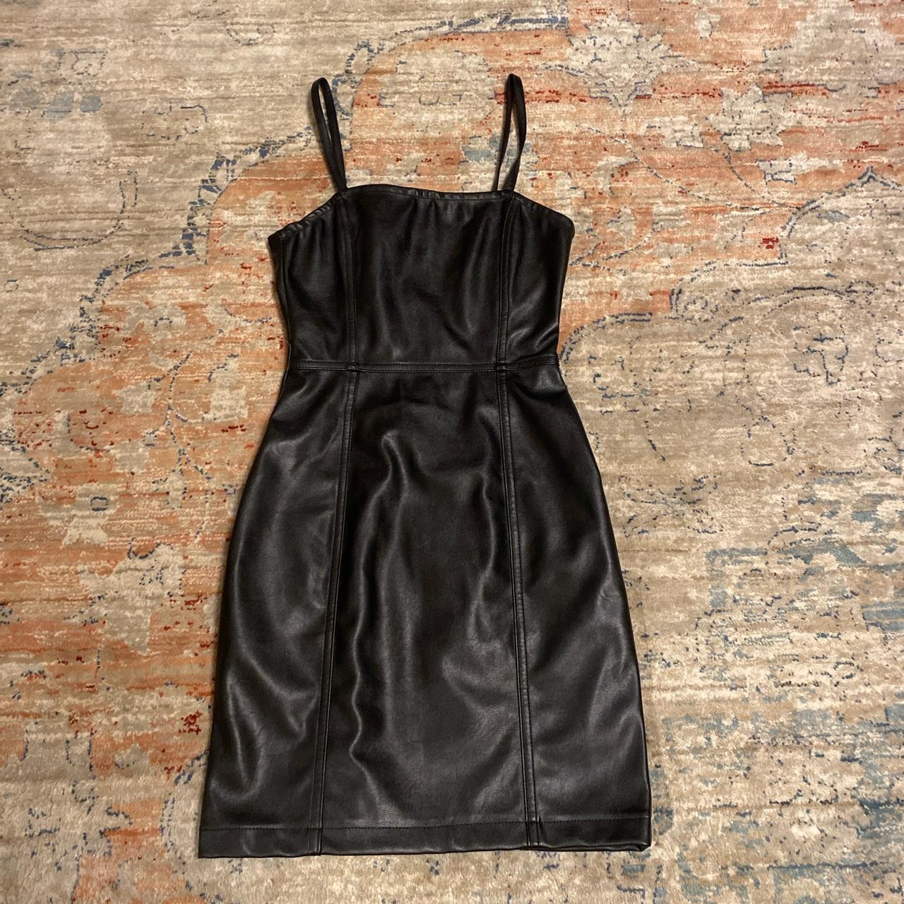 Faux leather h&m mini dress I wore this once, it... - Depop