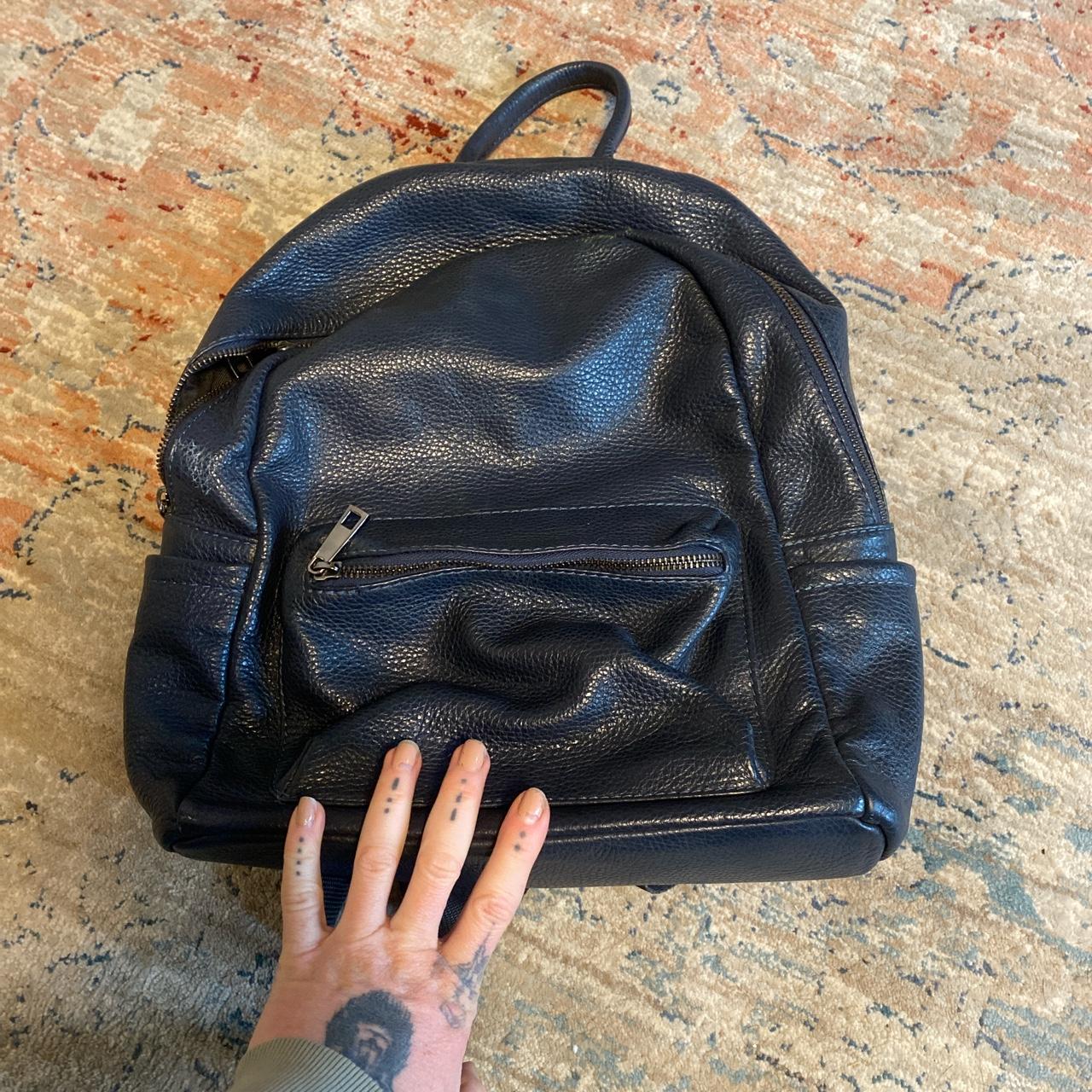 Very dark blue leather mini backpack Made in... - Depop