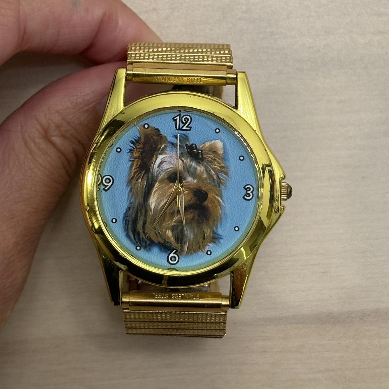 Adorable vintage Yorkie dog watch with gold tone... - Depop