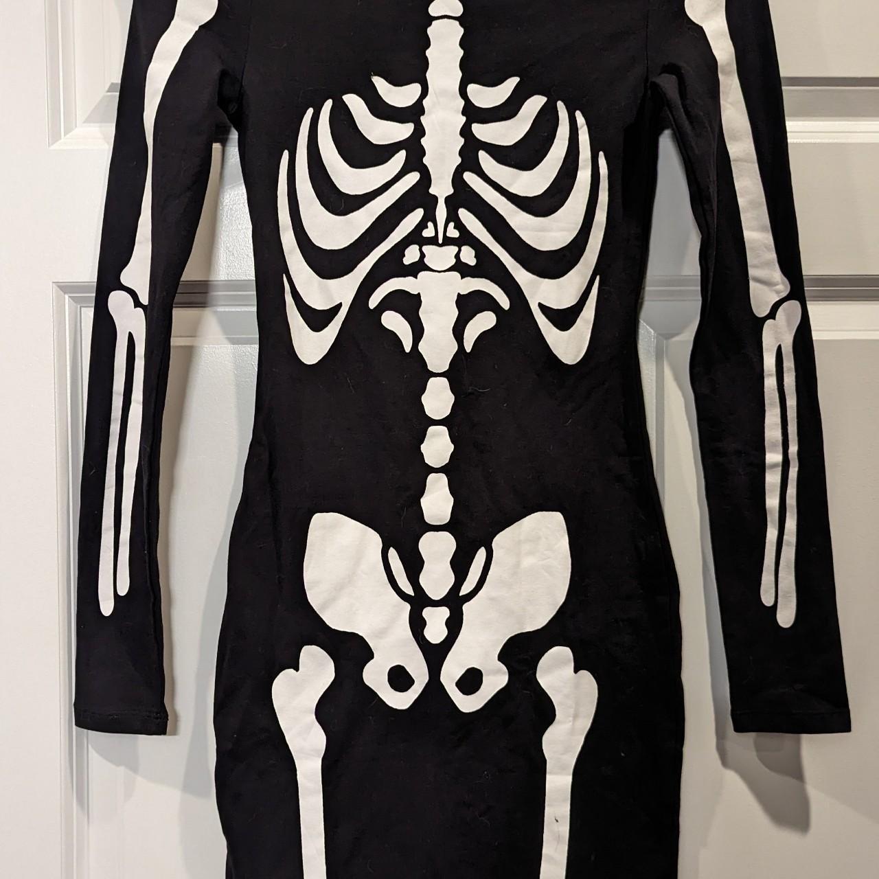 H M Black Bodycon Long Sleeve Skeleton Mini Dress NWT