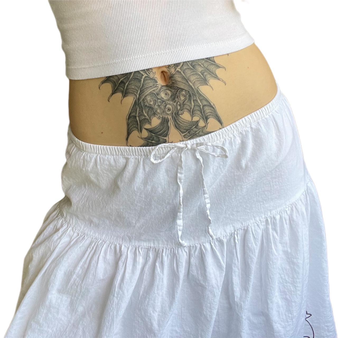Y2k Low Rise Boho Skirt White tiered midi skirt,... Depop