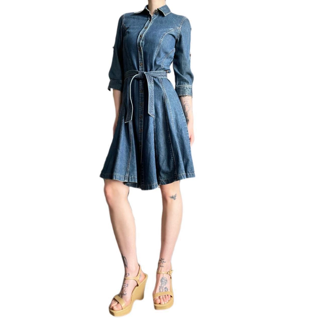 Y2k Denim Dress, Vintage 90s/00s belted button front...