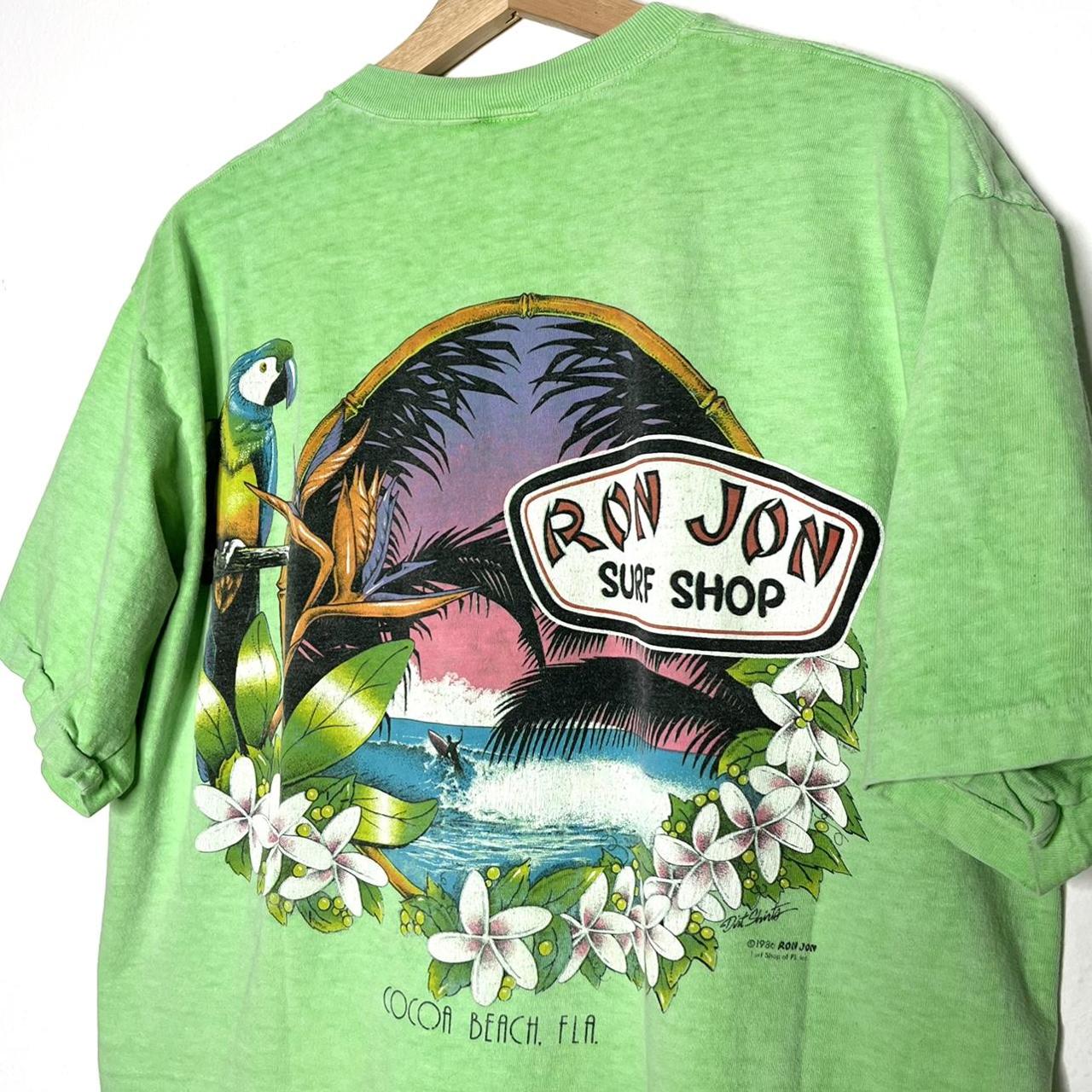 Vintage 80s 1986 overdyed slime green ron jon surf... | Depop