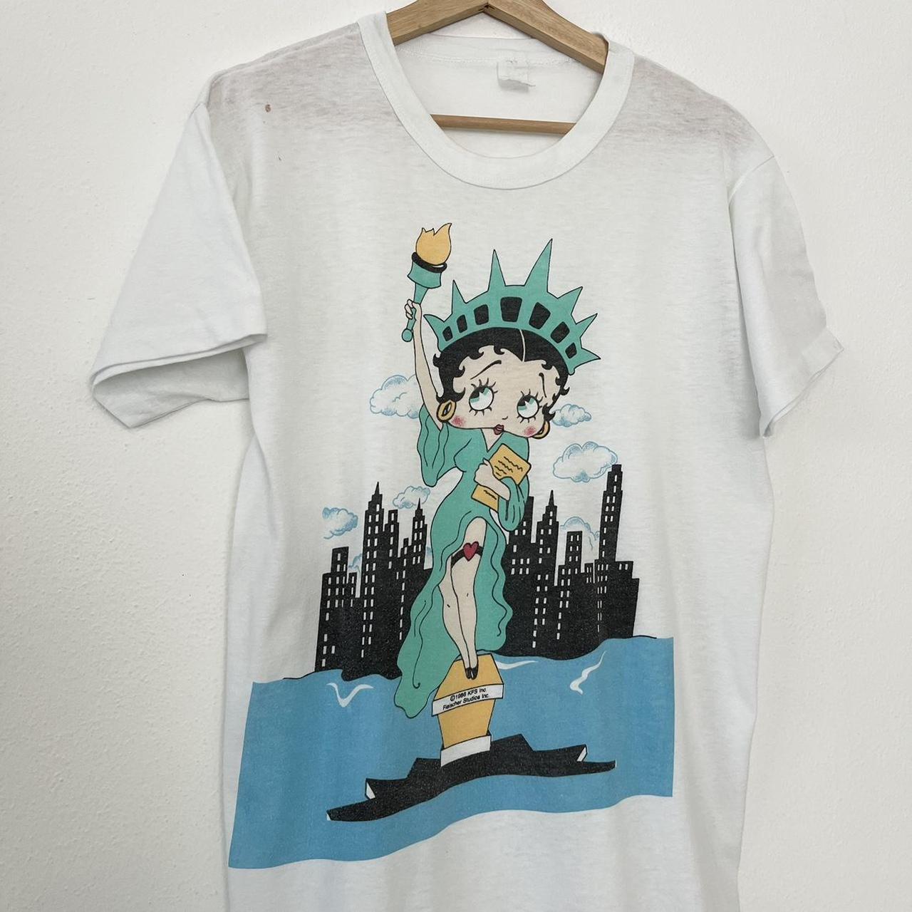 【激レア】Betty Boop ヴィンテージ tシャツ XL ホワイト 80s Vintage 80s betty boop new york statue of liberty | Depop