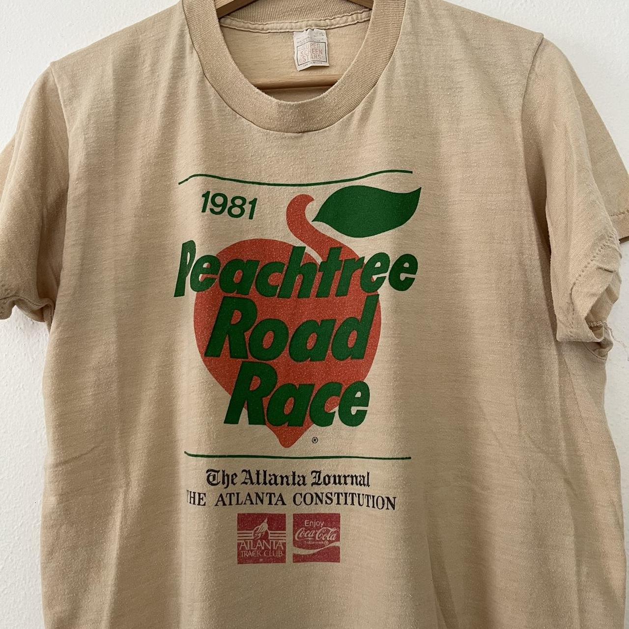 Vintage 80s USA MADE Atlanta 都市ピーチTシャツ L True Vintage 80s 1981 Peachtree Road Race Atlanta | Depop