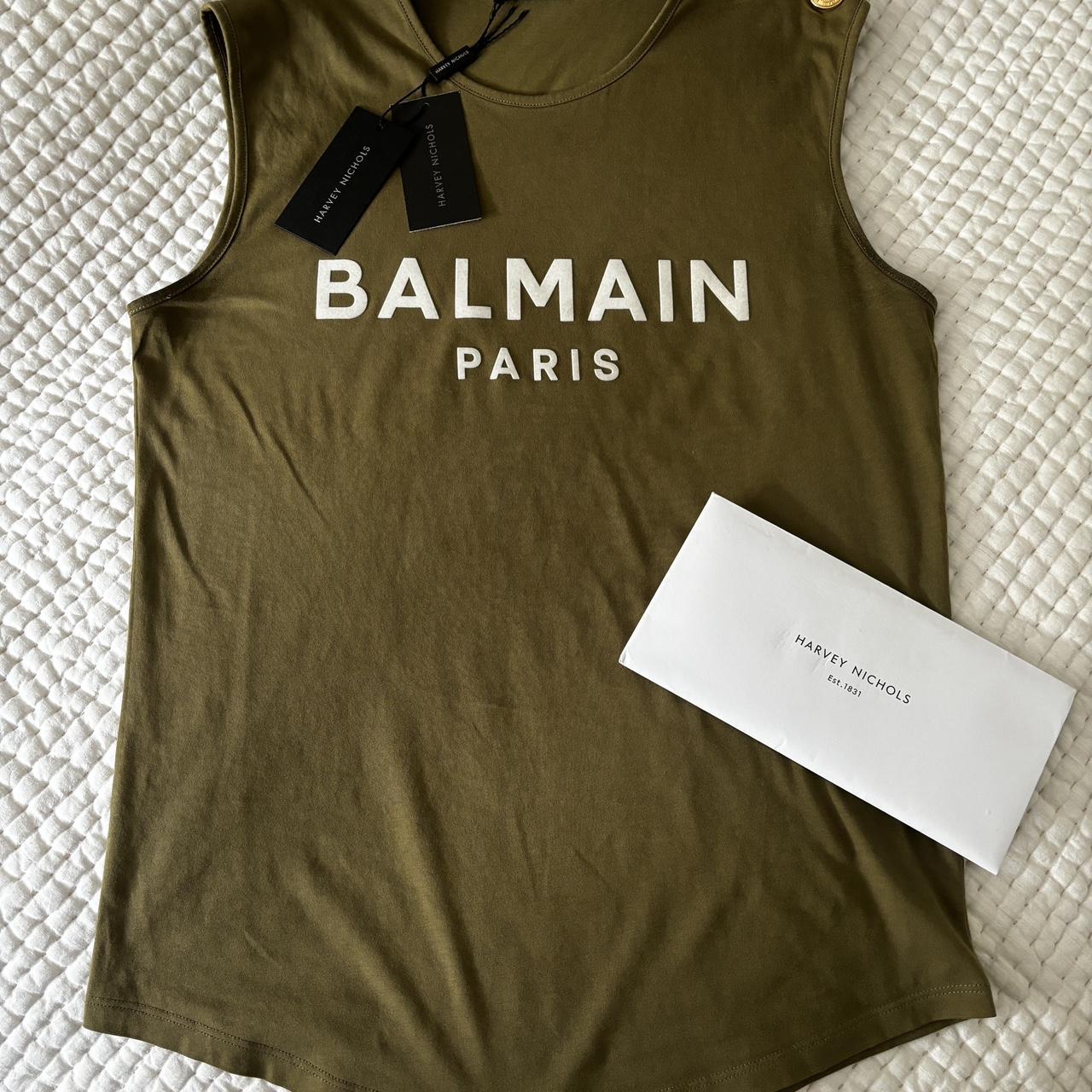 Sleeveless Balmain Army T Shirt A Rare Balmain Khaki Top Size