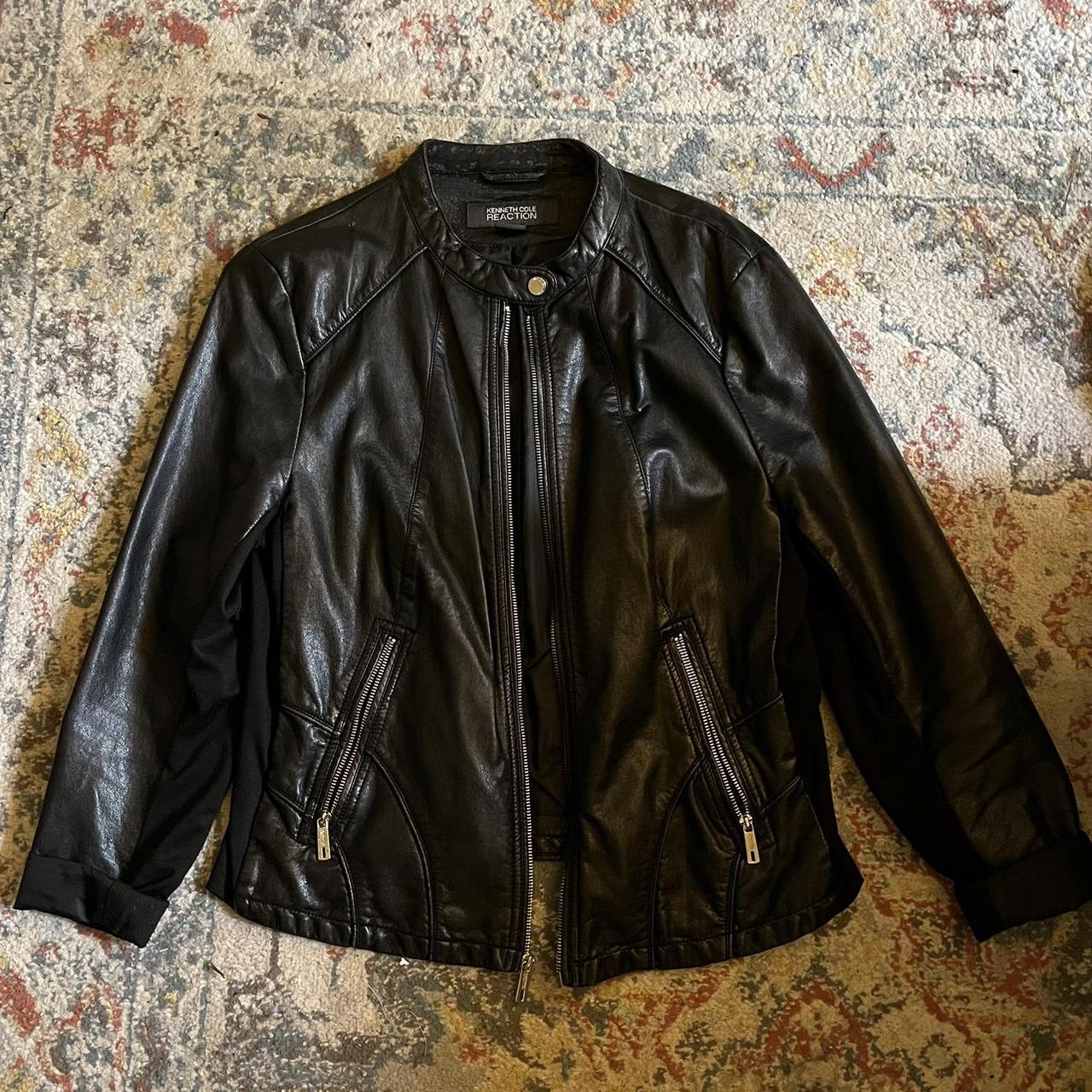 Kenneth Cole black leather jacket. Some flaking