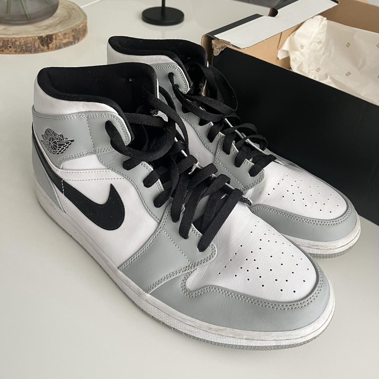 Nike Air Jordan 1 mid grey, white and black... - Depop