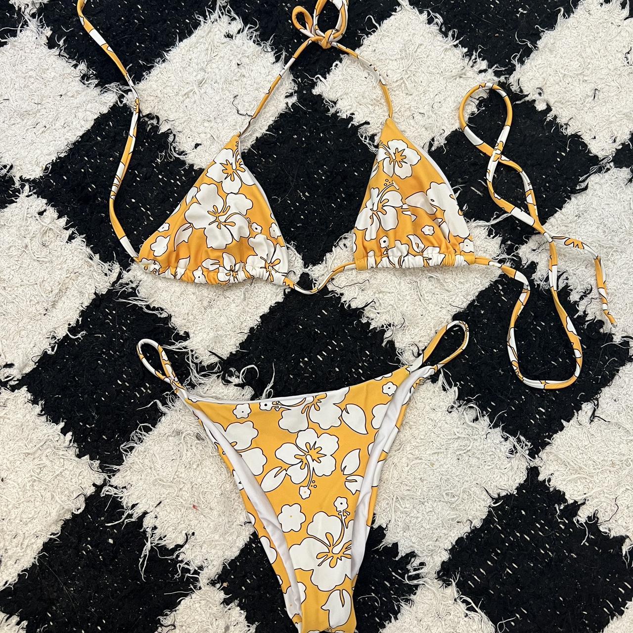 Pac Sun Bikini Set Cute Orange Hawaii Floral Print - Depop