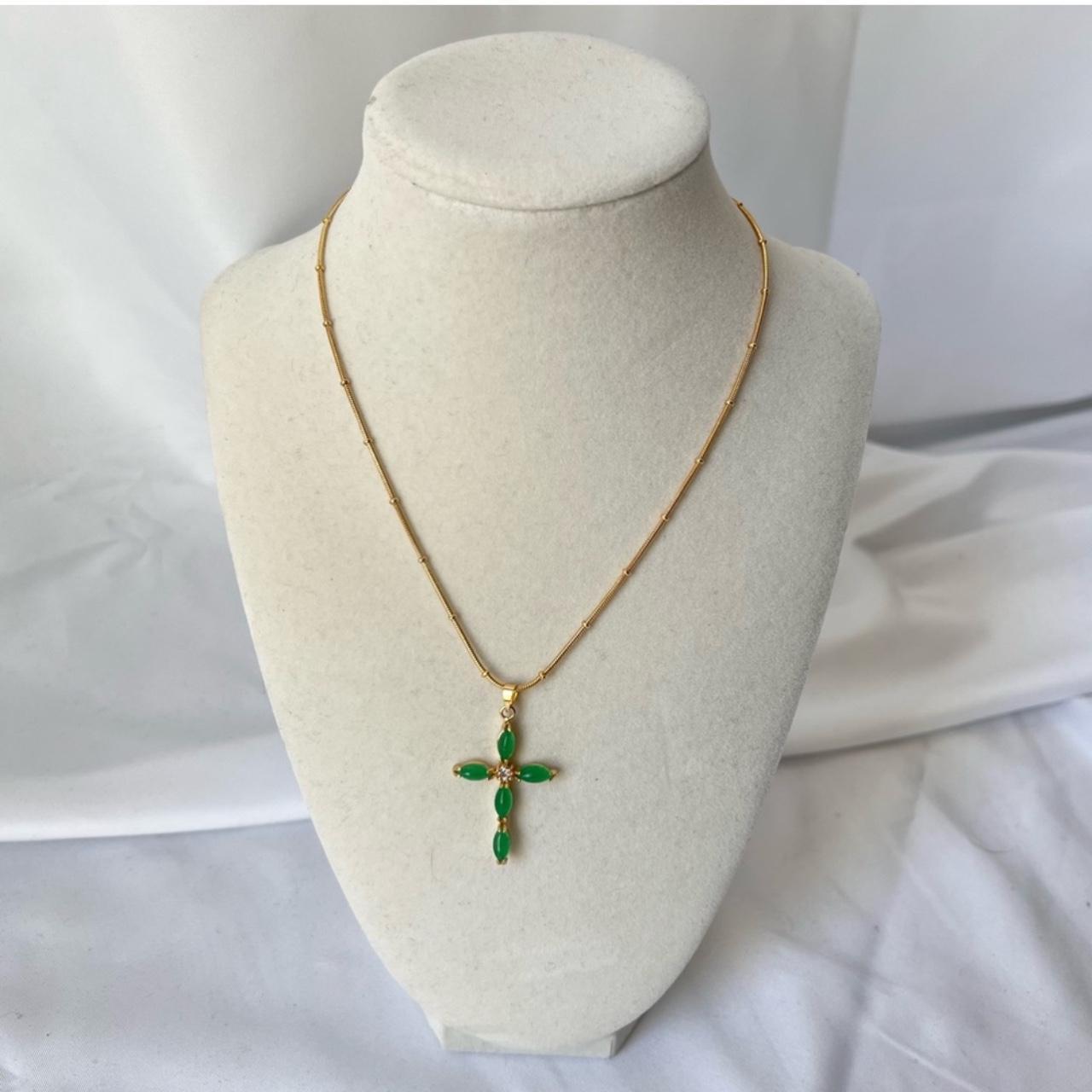 Gold Plated Jade Cross Necklace NWOT. Amazing... Depop