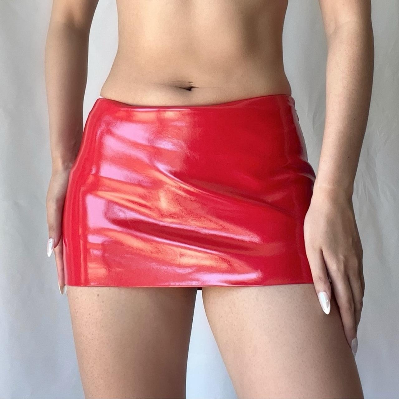 Cult Naked Mini Mini skort in Red patent Has dark... - Depop