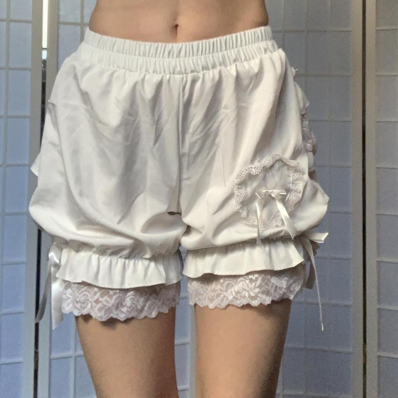 lolita style ruffle & lace white bloomers shorts ,... - Depop