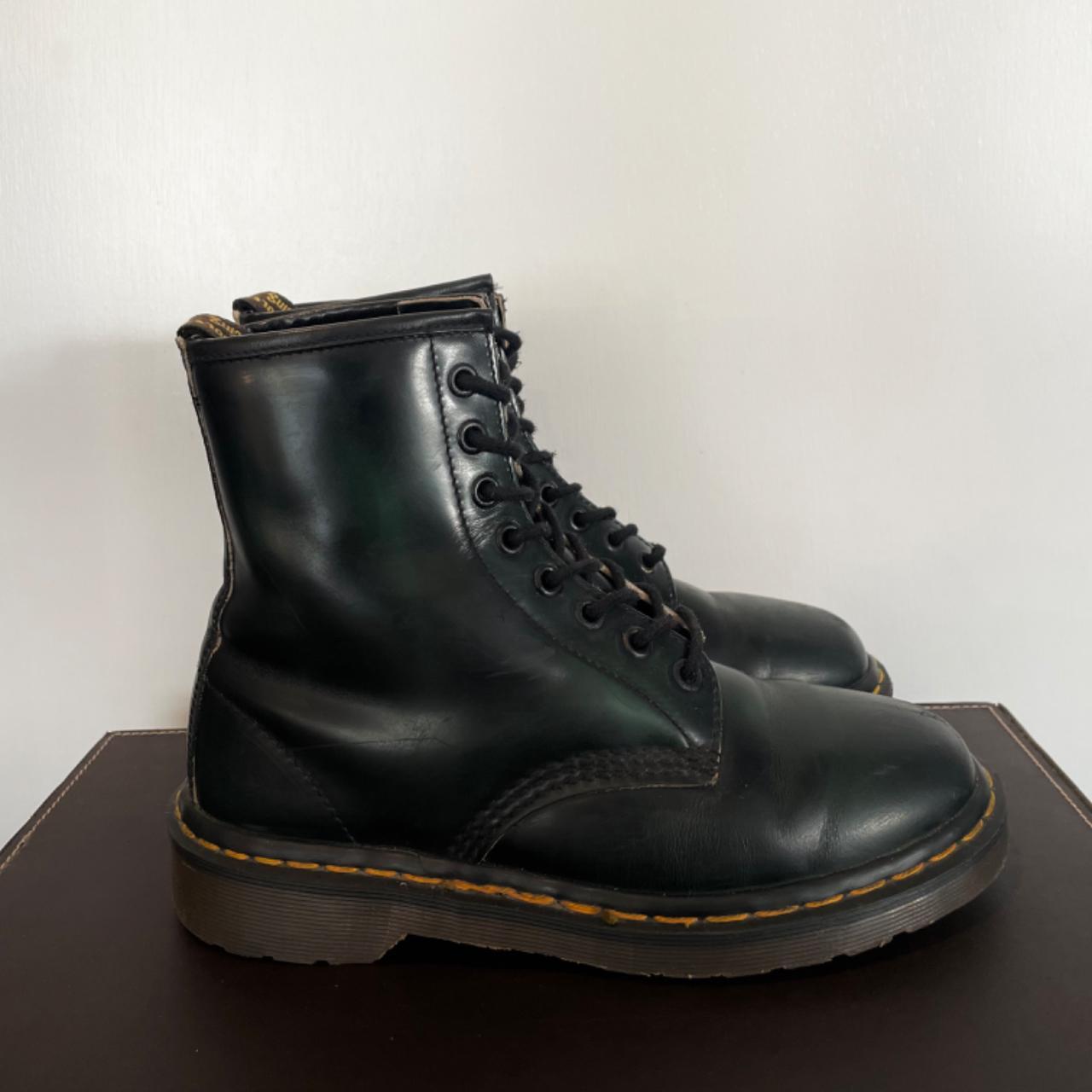 High top Dr Martens, black with an undertone of dark... - Depop