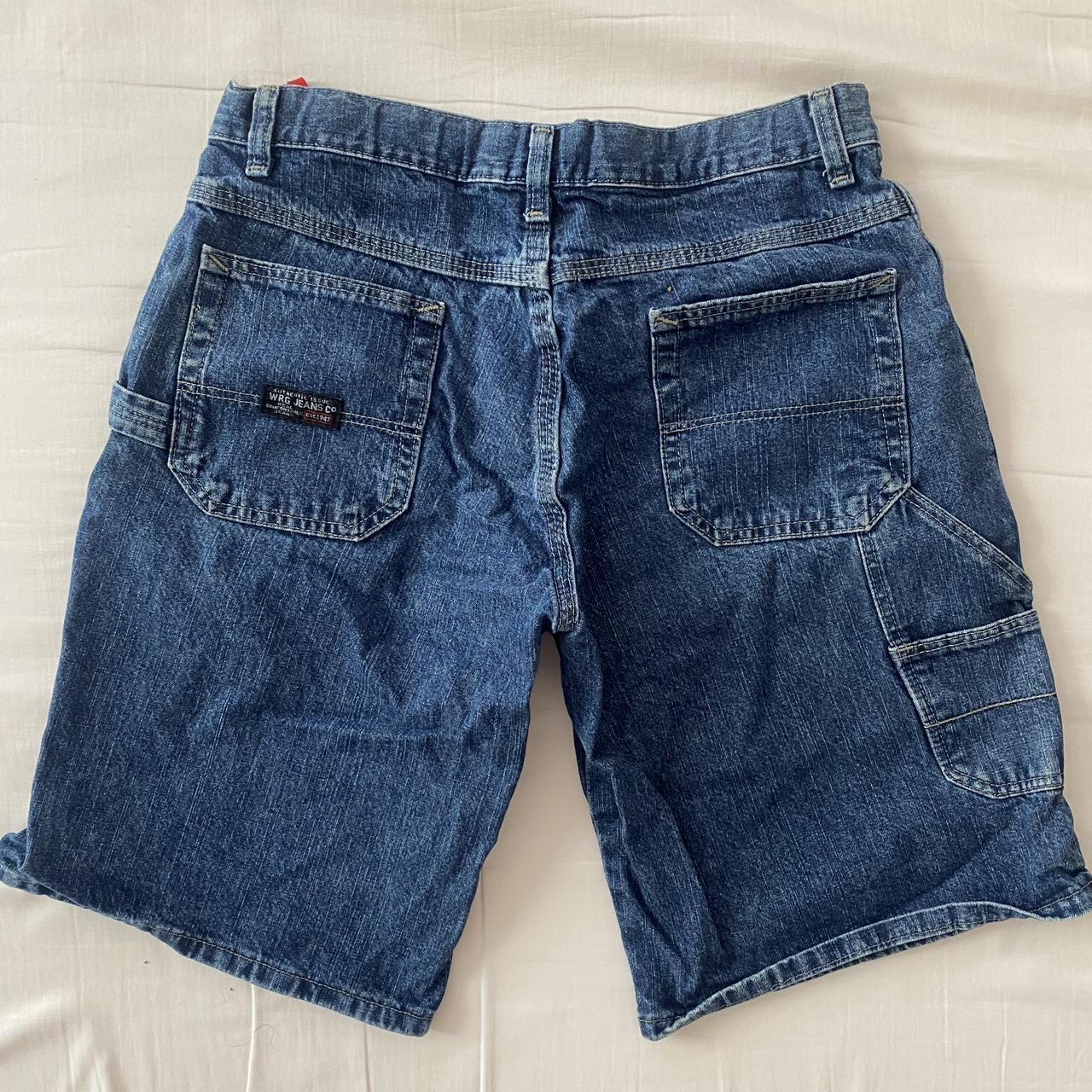 dark wash jorts with cargo details childs large size... - Depop