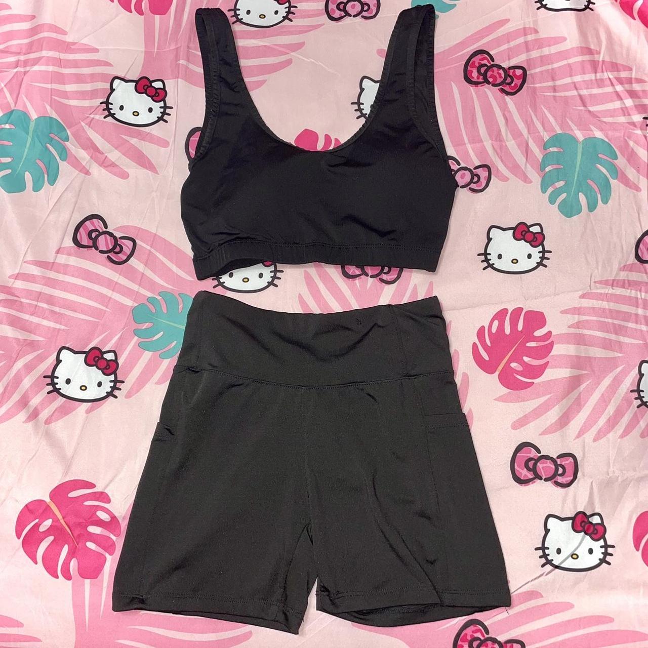 black gym set 🖤 Black bra & shorts workout set.... - Depop