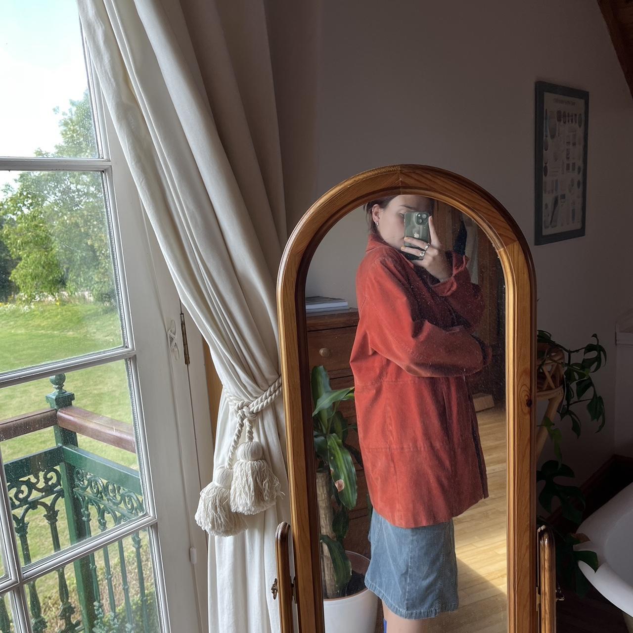 Most amazing long line red jacket, kinda suede... Depop