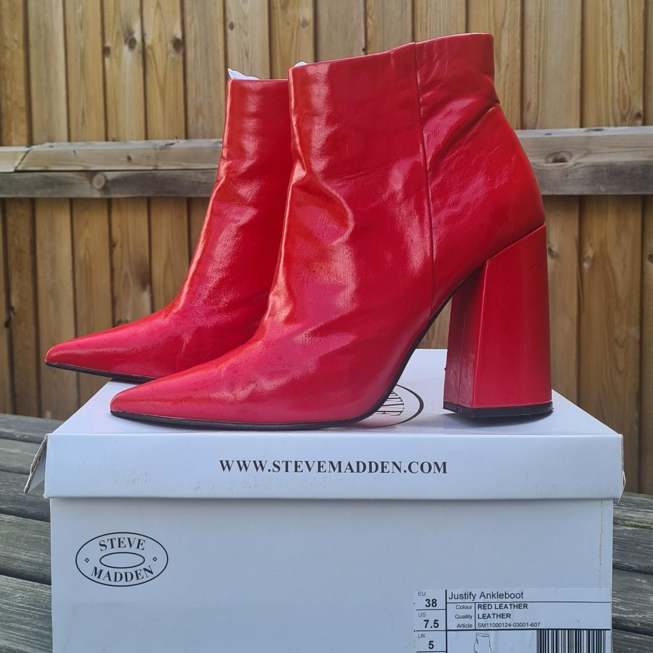 Steve Madden Red Leather Boots. Worn once. Size:... - Depop