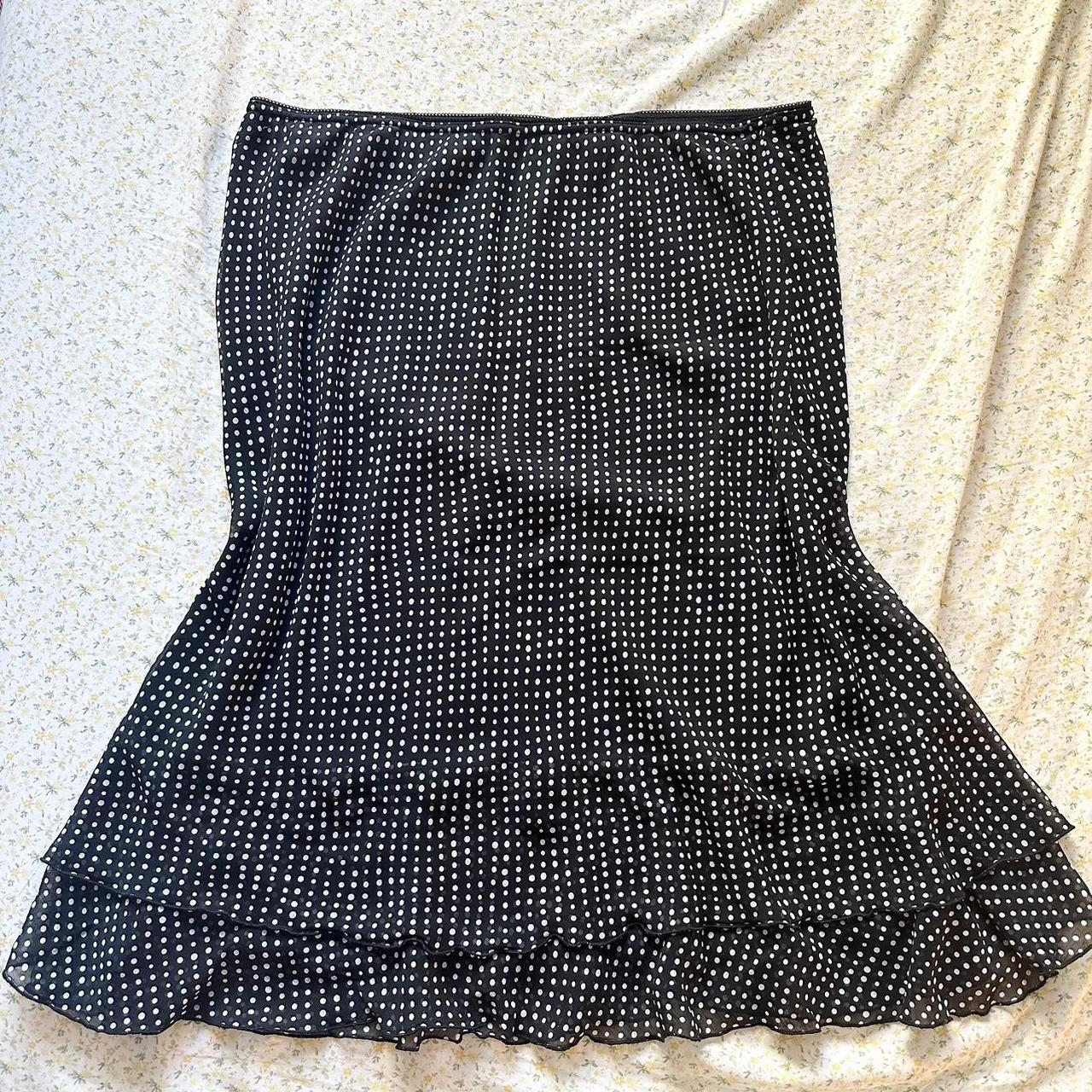 Black flowy polka dot midi skirt Size: XL (has lots... - Depop