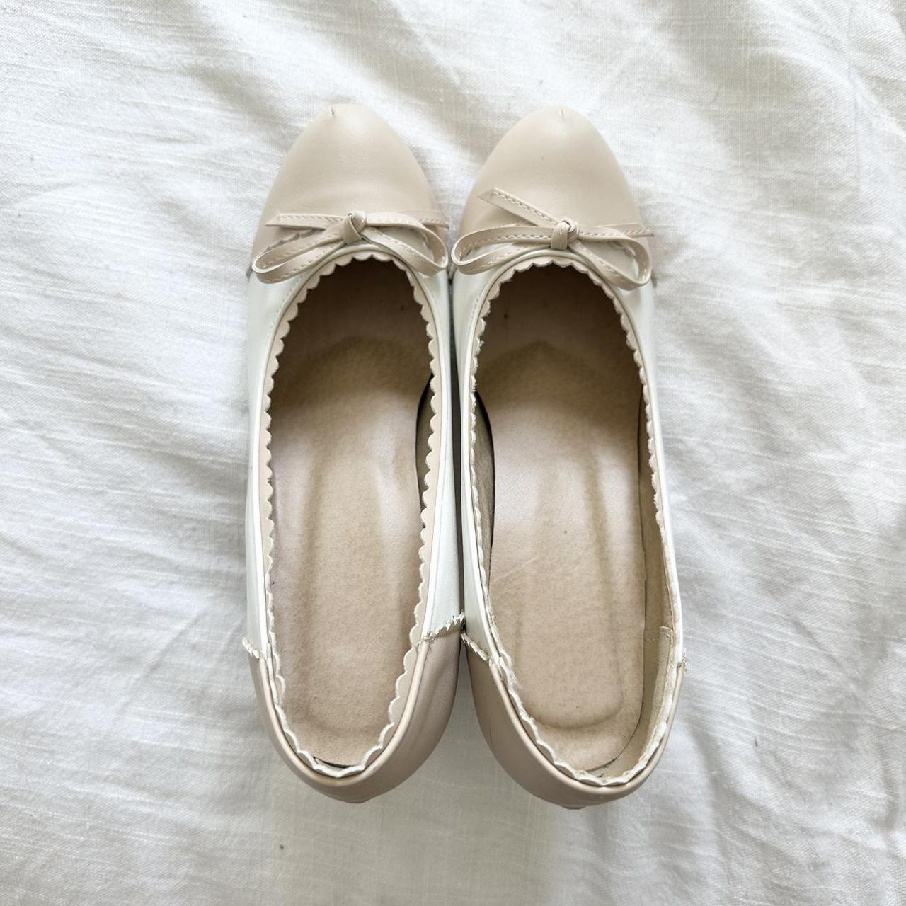 The cutest heeled ballet flat heels with bow Cream... Depop