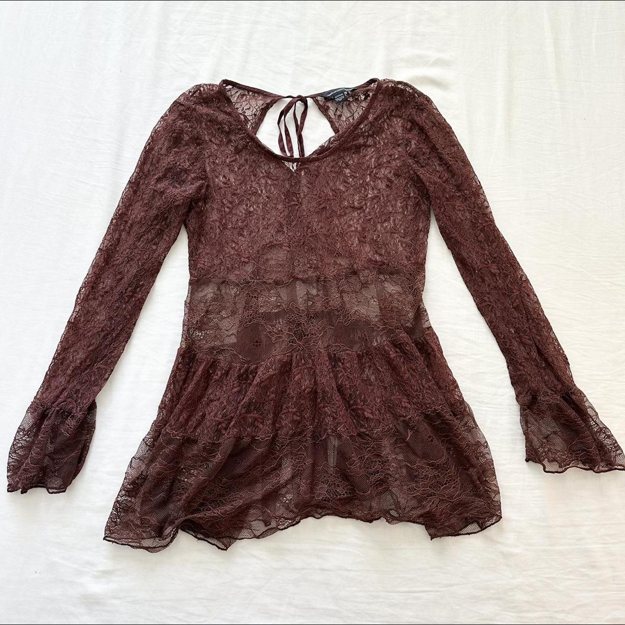 Y2K brown full lace long sleeve Size: XS could also... - Depop