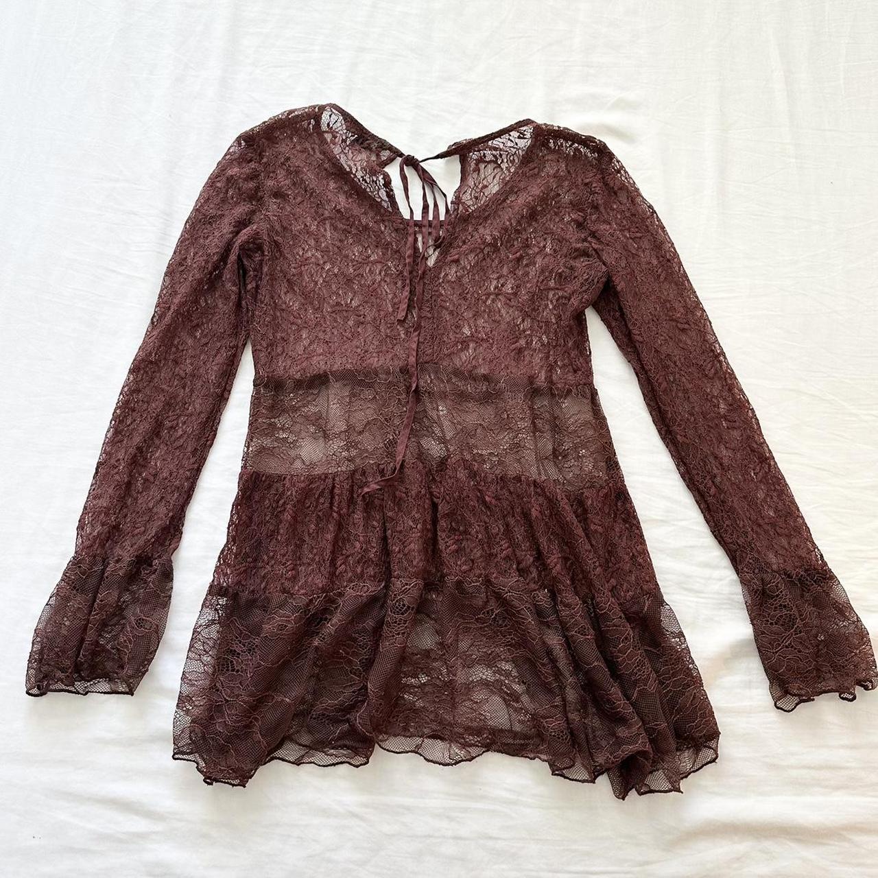 Y2K brown full lace long sleeve Size: XS could also... - Depop