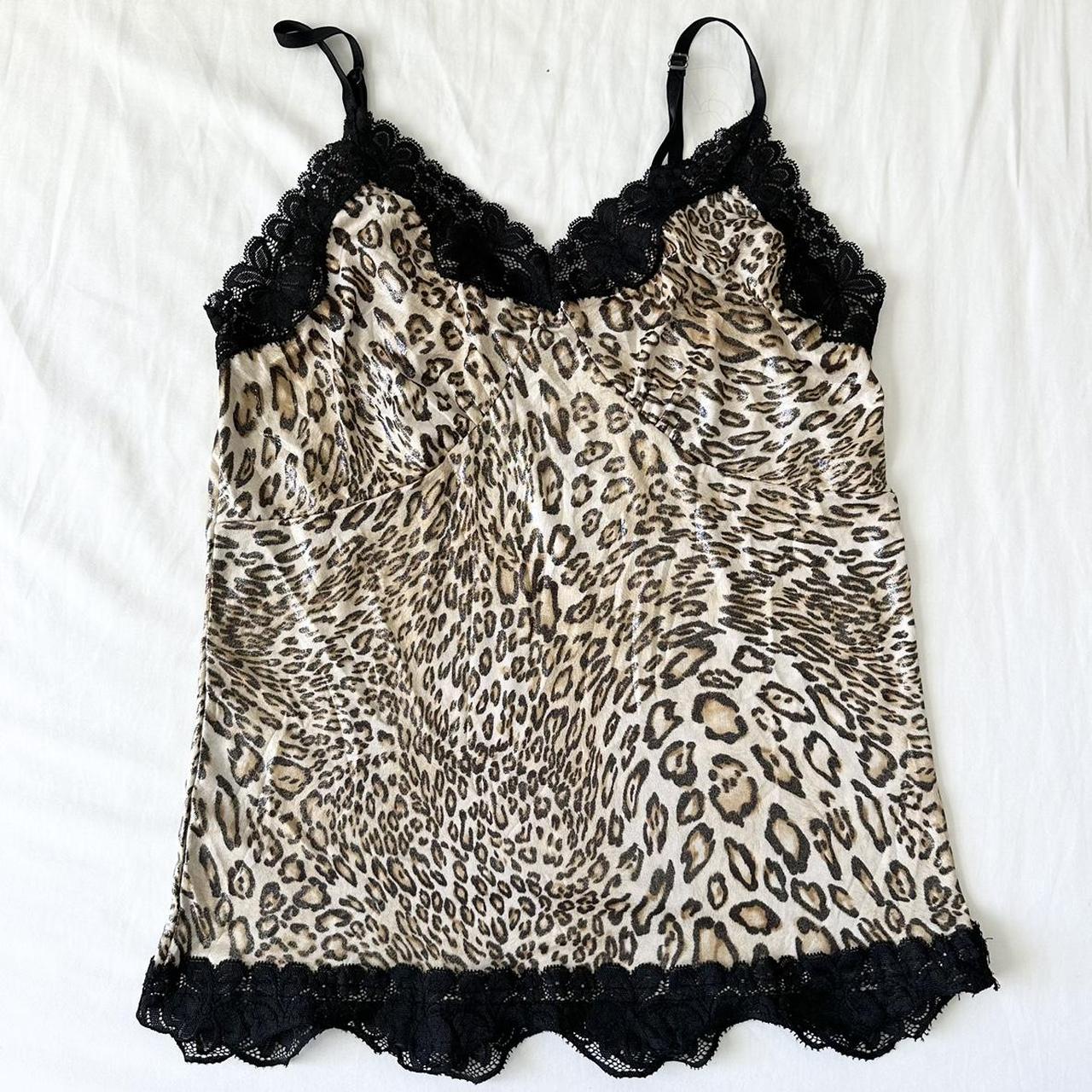 Y2K cheetah print cami top with lace trim Material... - Depop