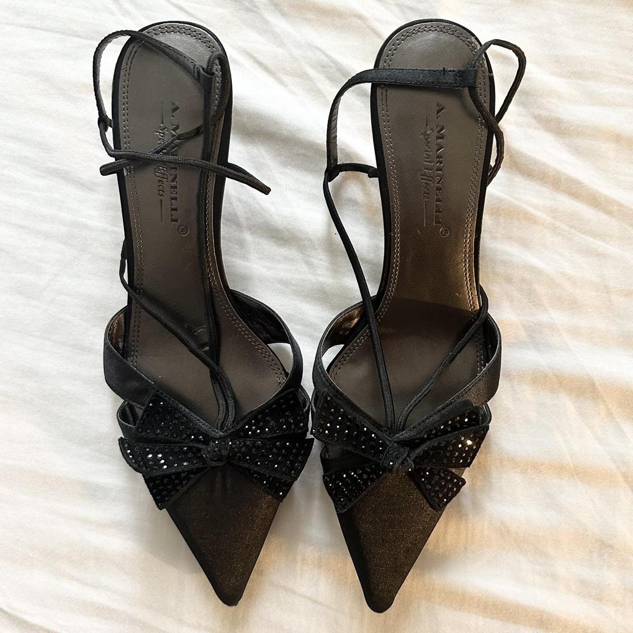 Vintage gorgeous Y2K strappy black kitten heels... - Depop