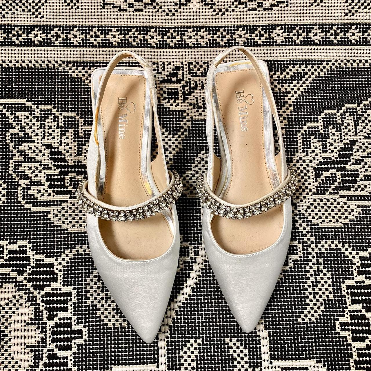 ASOS Be Mine white satin slingback low heel shoes.... Depop