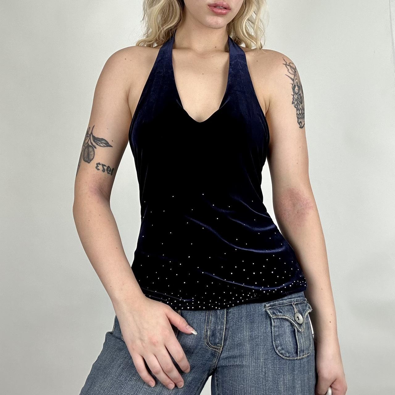 vintage velvet halter top 💙 90s vintage dark blue... - Depop