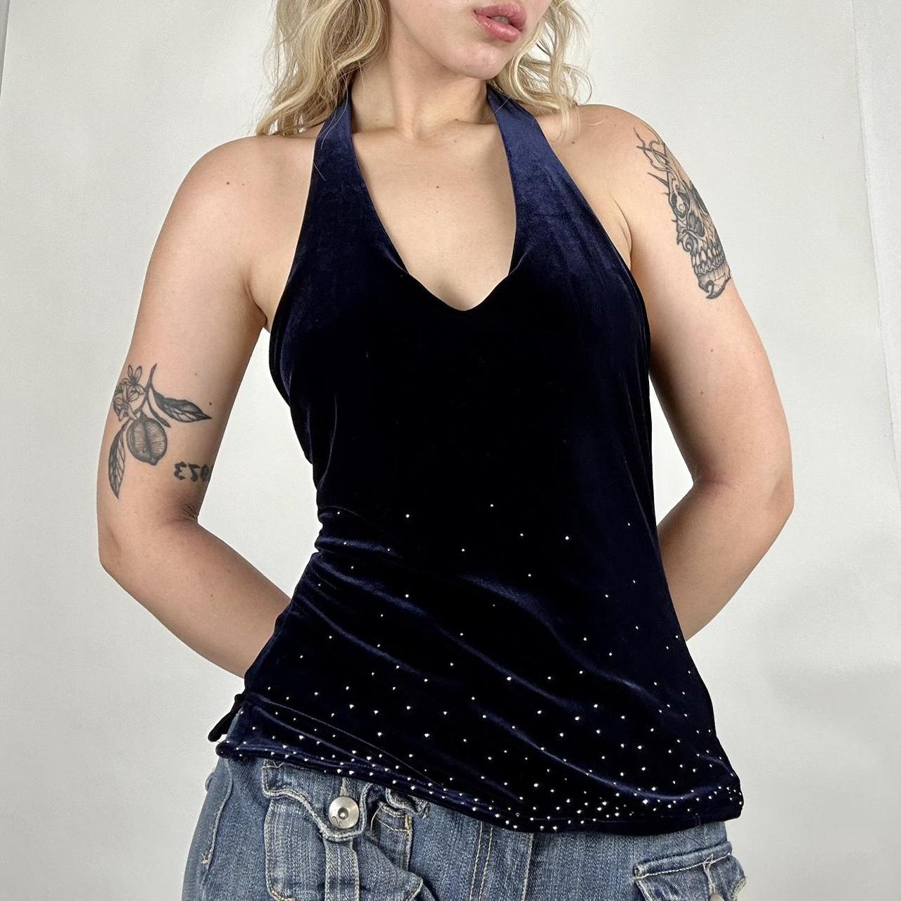 vintage velvet halter top 💙 90s vintage dark blue... - Depop