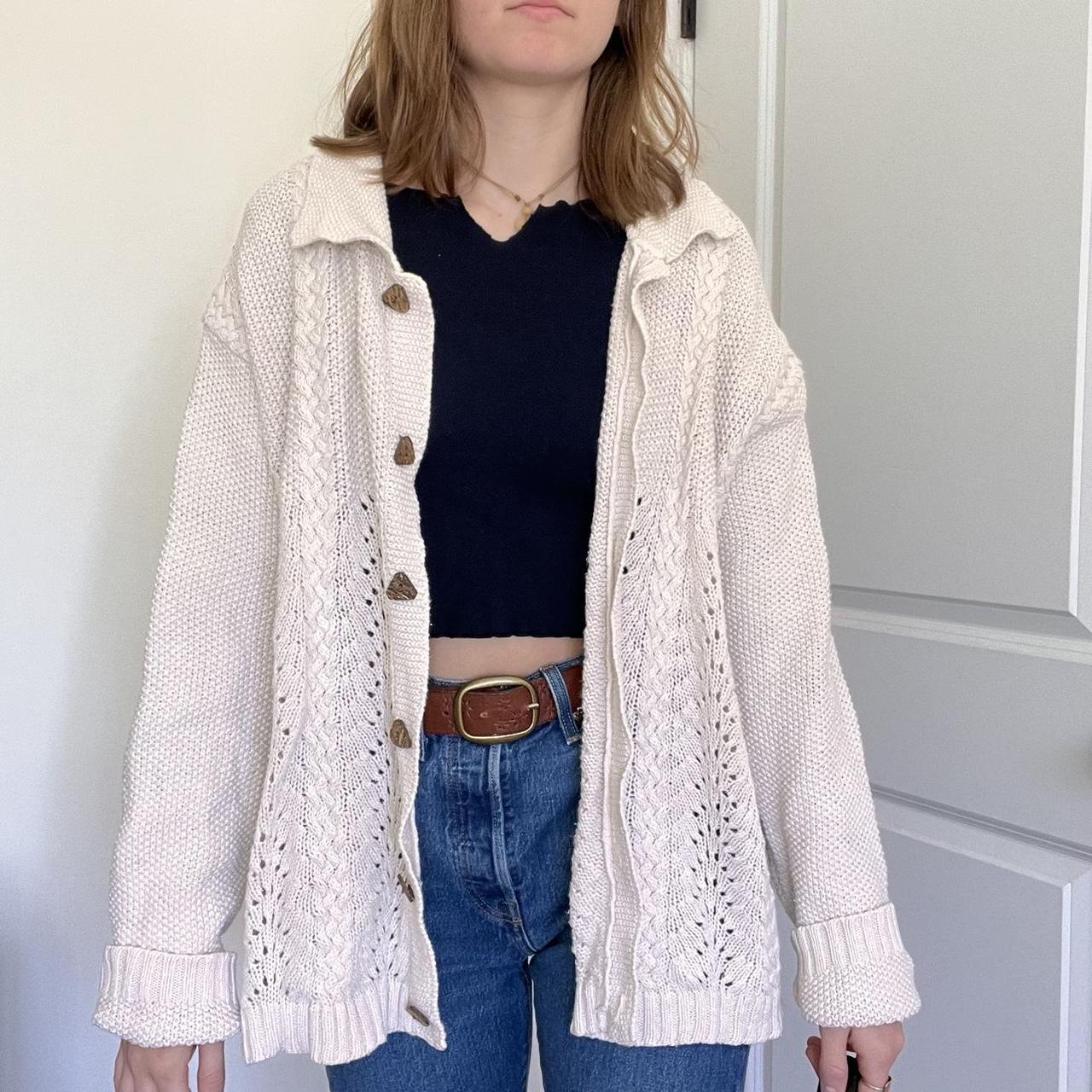 Adorable White Knit Cardigan Has Unique Triangle Depop