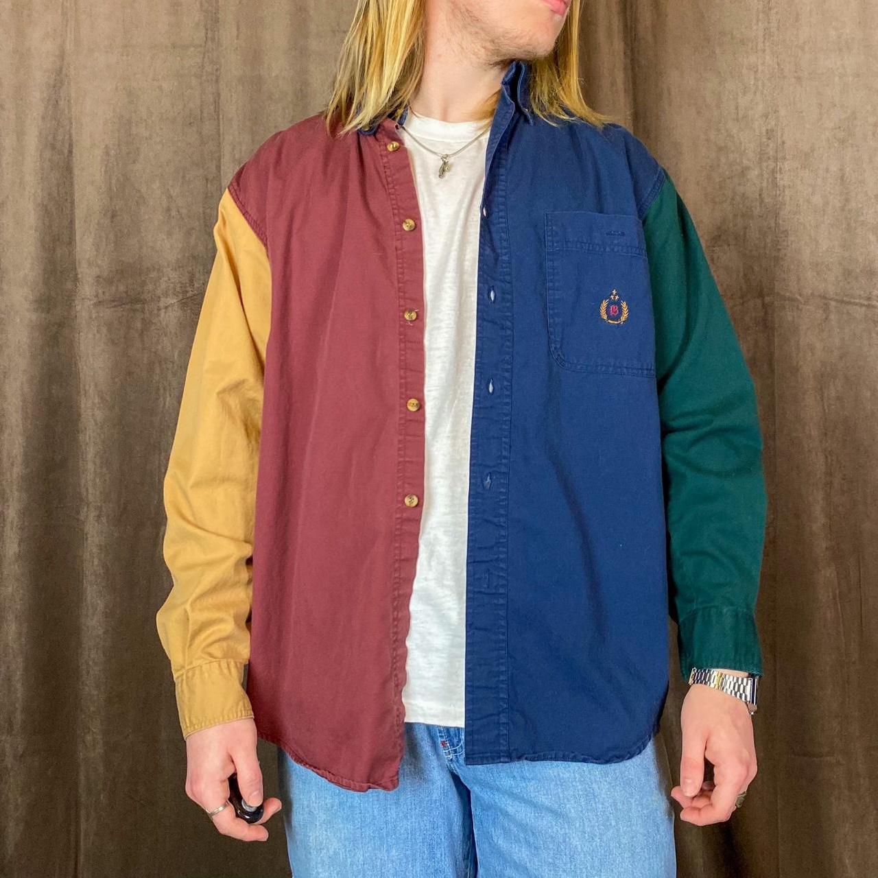 vintage colorblock collar shirt 90s bugle boy... Depop