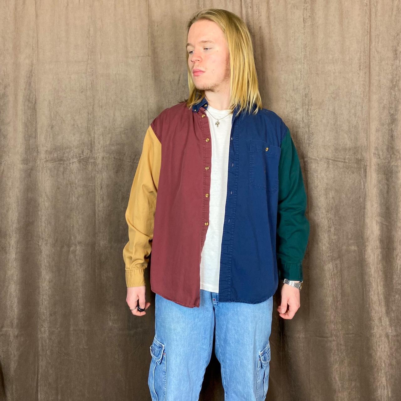 vintage colorblock collar shirt 90s bugle boy... Depop