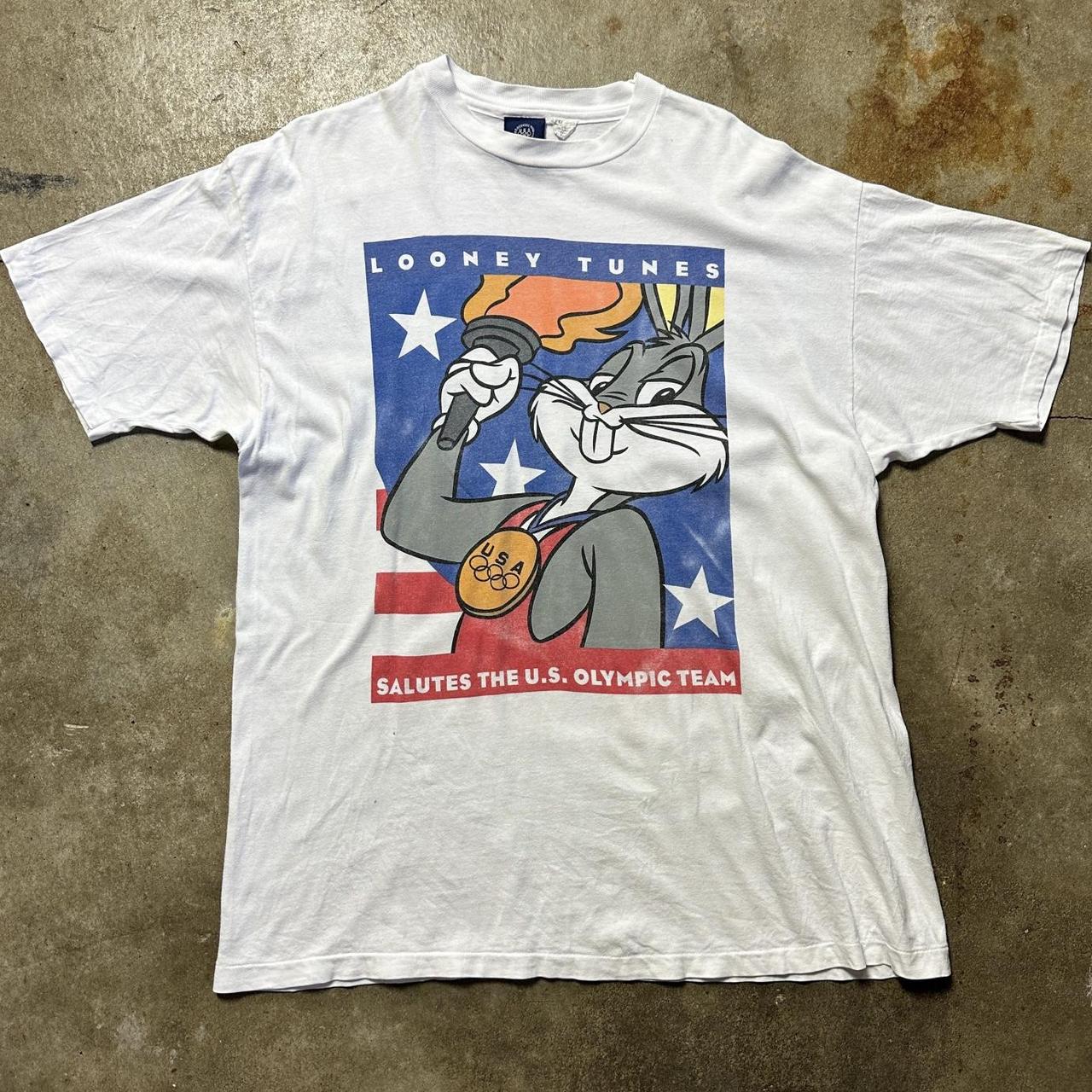 90s vintage Olympics Bugs Bunny white t shirt 1996... - Depop