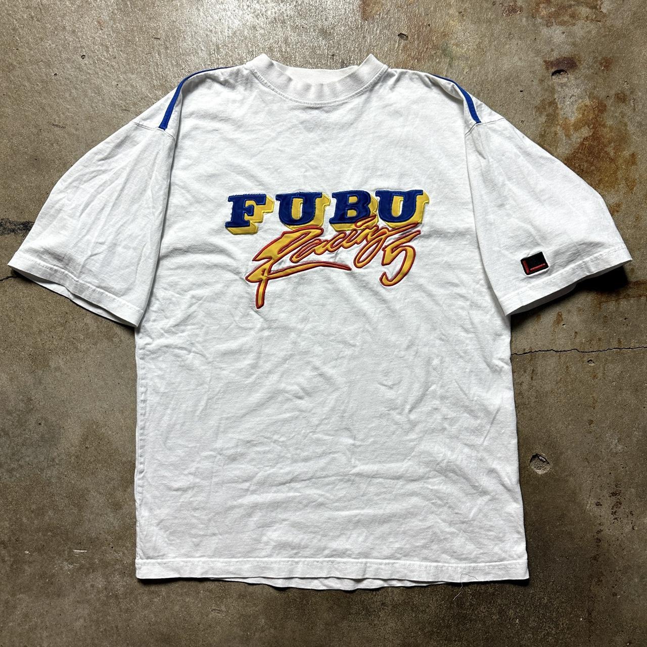 90s vintage fubu racing white t shirt cut n sew... - Depop