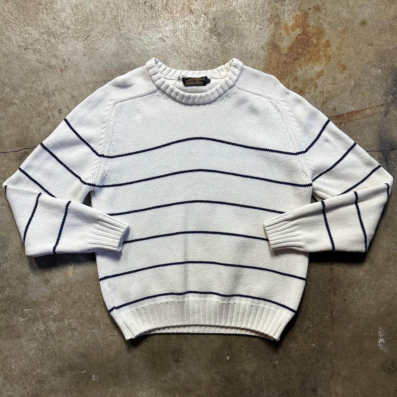 vintage stripe knit sweater 1980s Eddie Bauer navy... - Depop