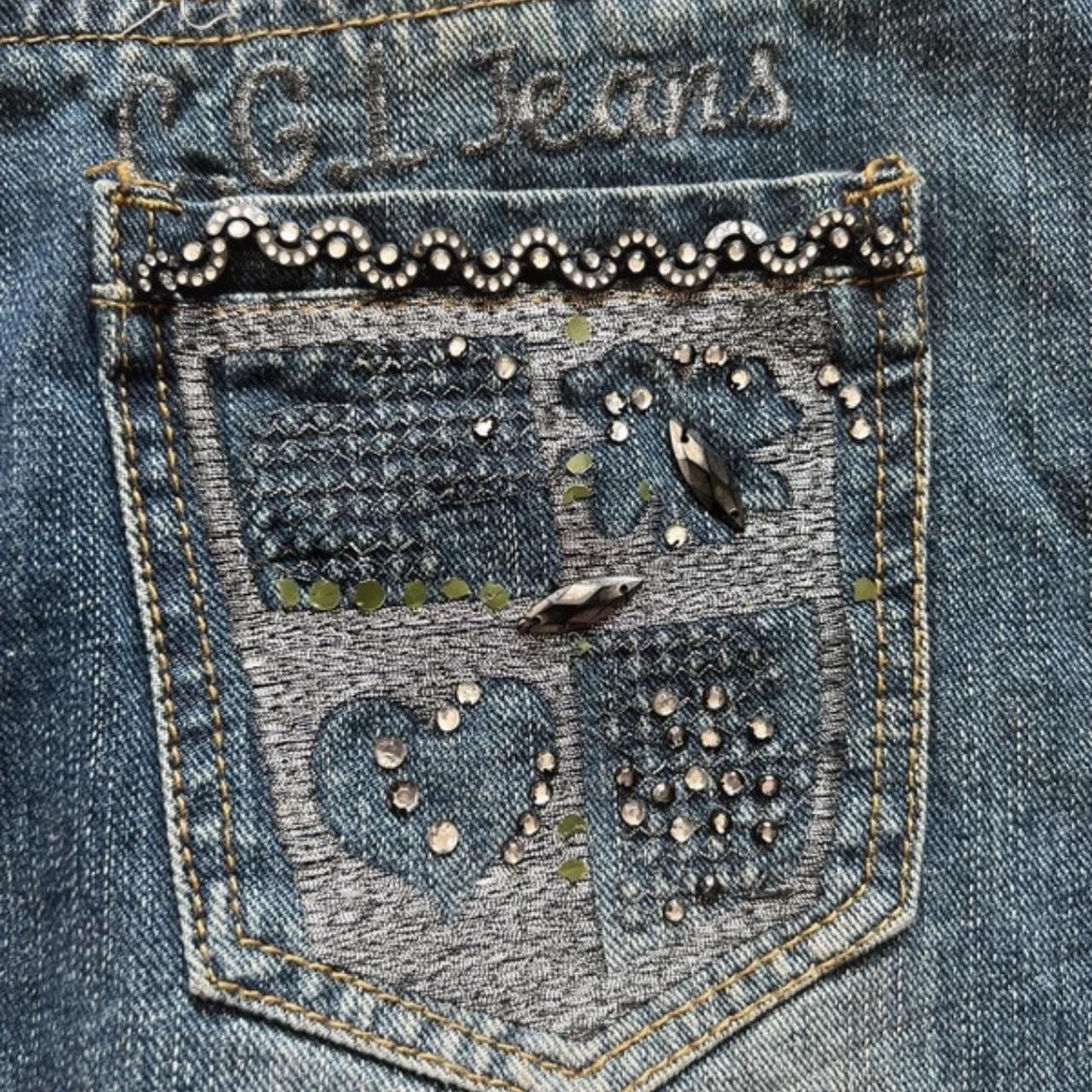 Y2k embezzled denim mini skirt with rhinestones Best... - Depop