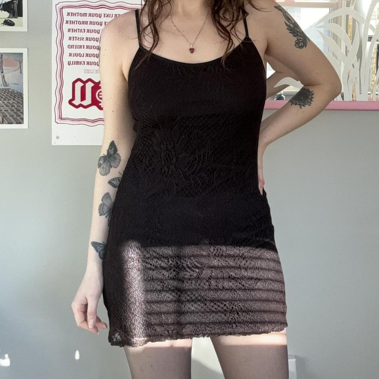 Lace Little Black Mini Dress ~Brand Heart Moon... - Depop