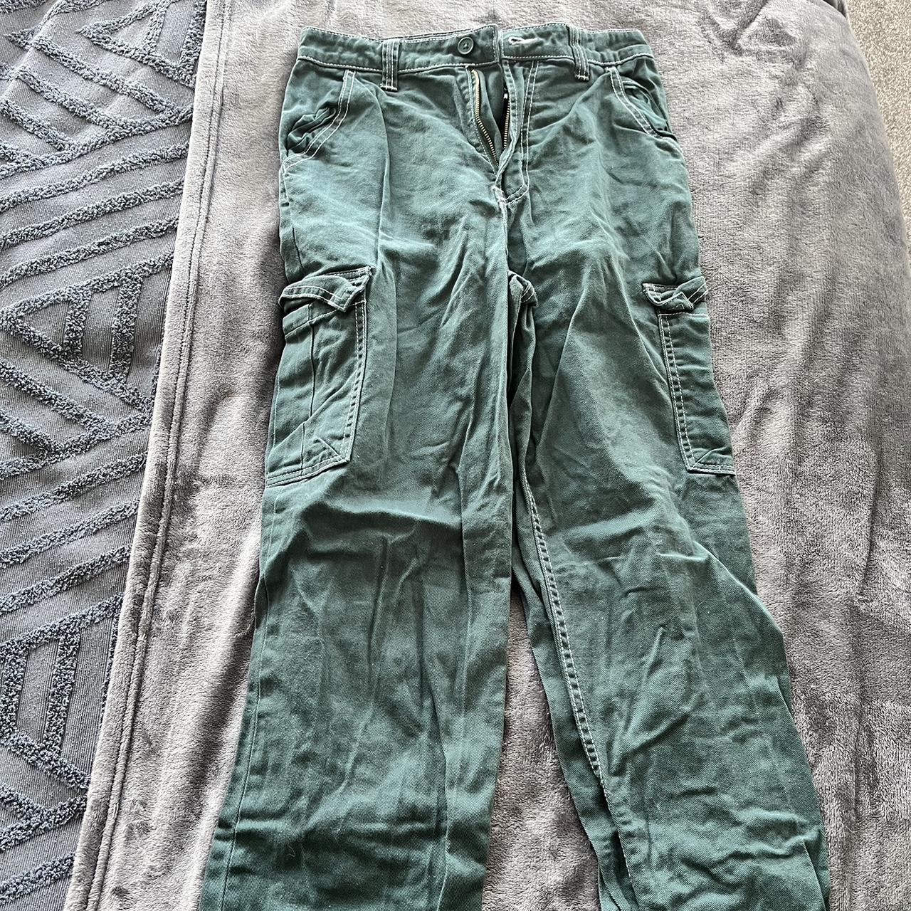 H&M green and white stitch utility cargo trousers... - Depop