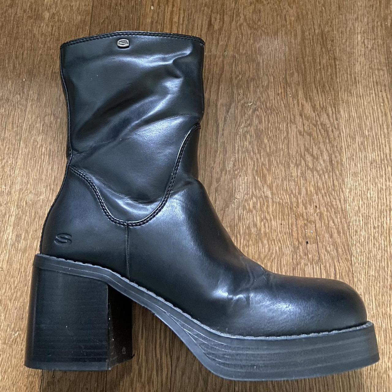 90’s Vintage black leather platform Skecher boots... - Depop