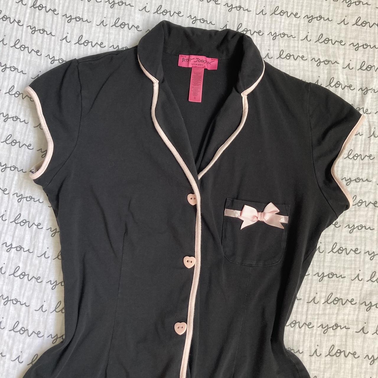 Betsy Johnson black and pink pajama top. Heart... Depop